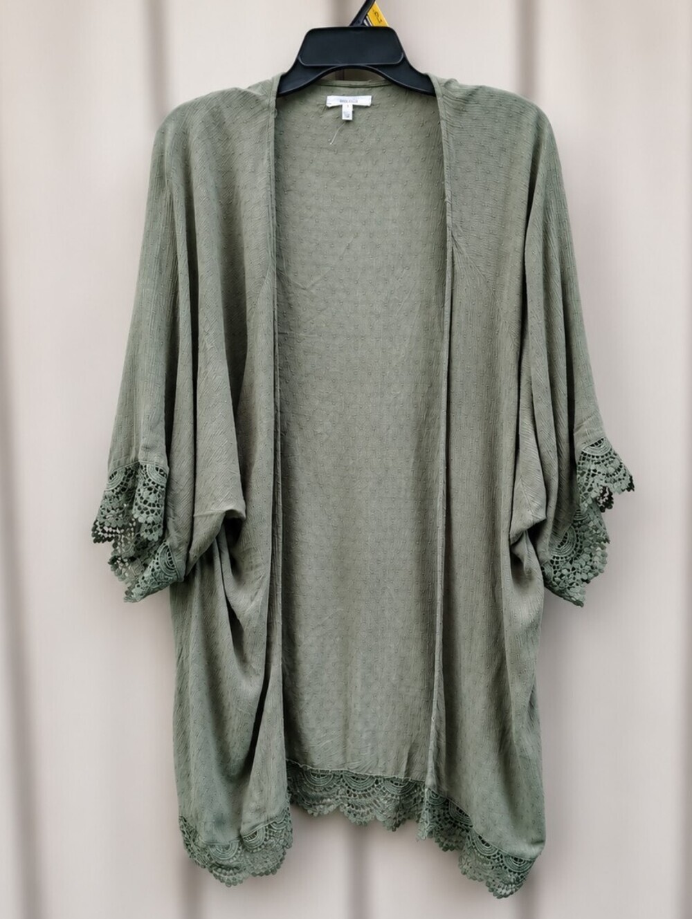 Maurices Sage Crochet Lace Trim Kimono Shrug Cover Up Medium Layer Boho Cottage